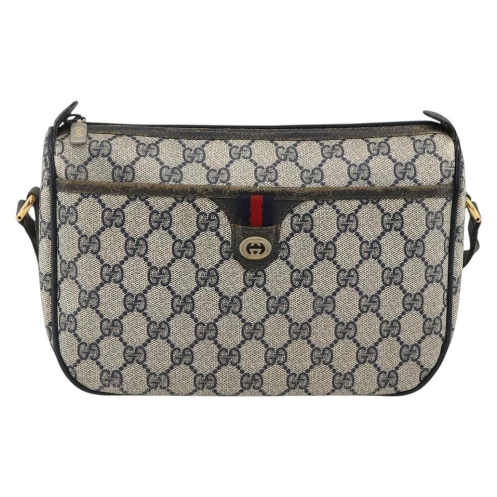 Gucci GG Supreme Web Shoulder Bag Navy Gold 89 02 077 Blue